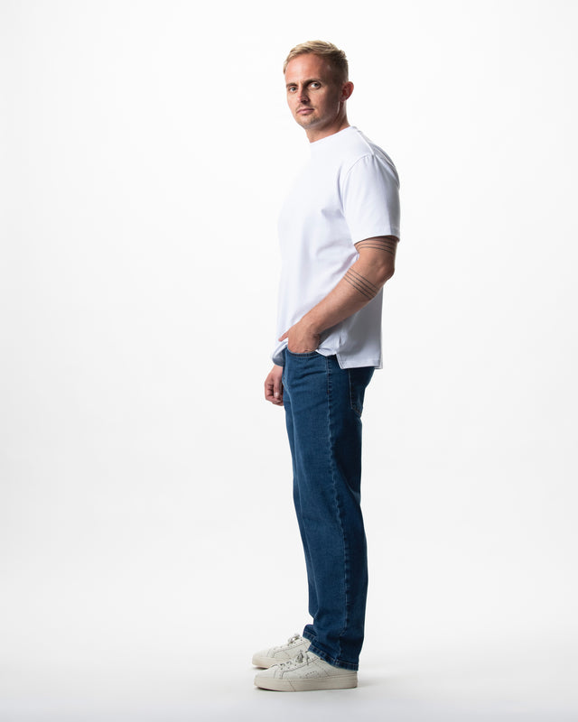 IOS JEANS straight - MID BLUE STONE WASH