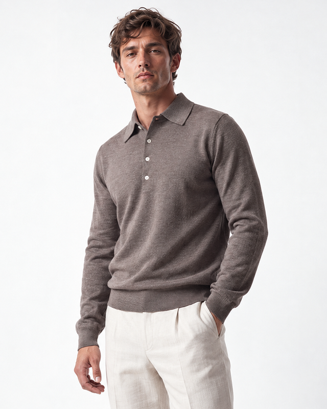 IOS KNITTED POLO longsleeve - TAUPE