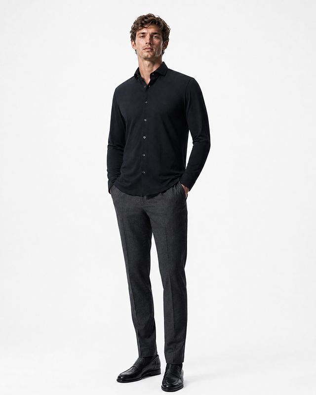 IOS SHIRT - BLACK PIQUÉ