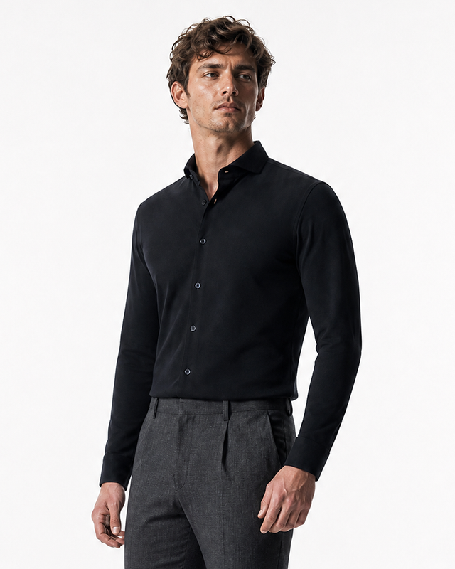 IOS SHIRT - BLACK PIQUÉ