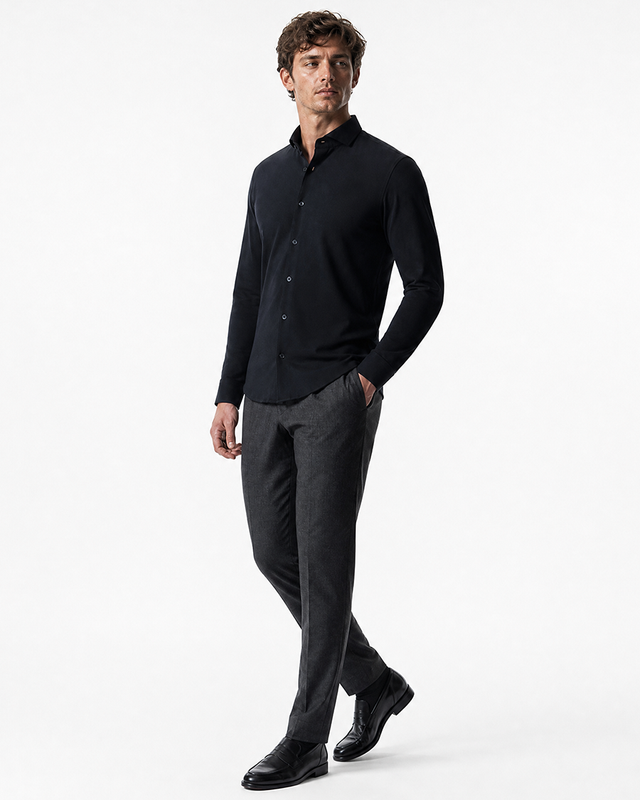 IOS SHIRT - BLACK PIQUÉ