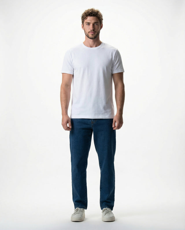 IOS JEANS straight - MID BLUE STONE WASH