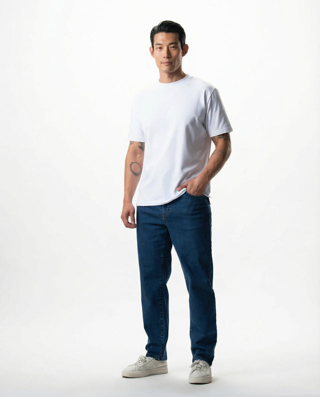 IOS JEANS straight - MID BLUE STONE WASH