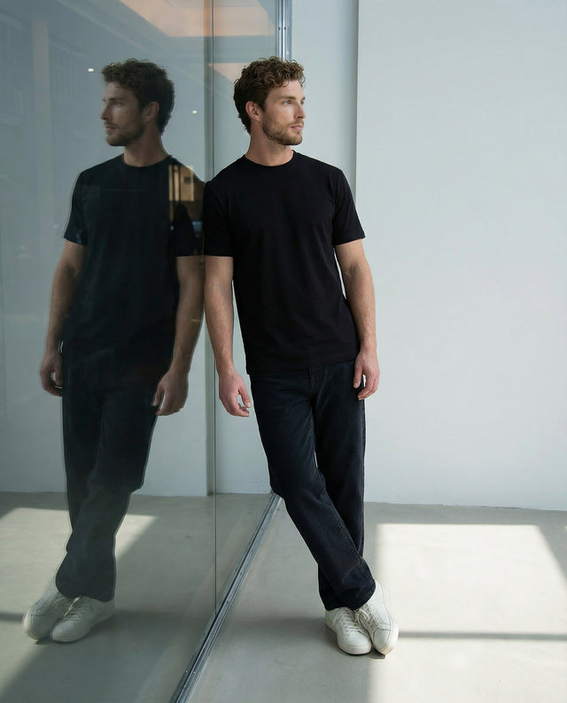 IOS JEANS straight - DARK GREY STONE WASH