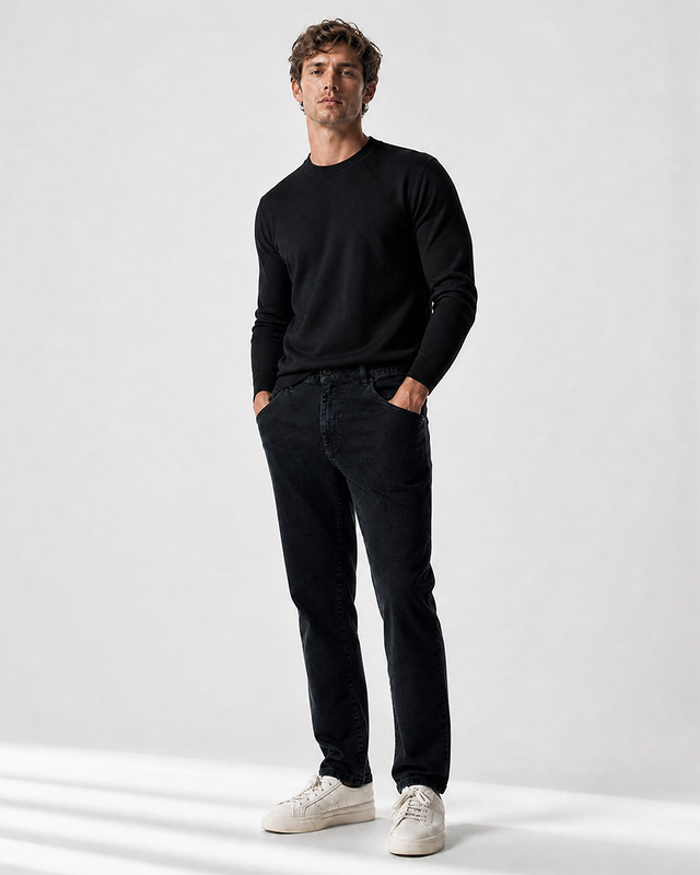 IOS JEANS straight - DARK GREY STONE WASH