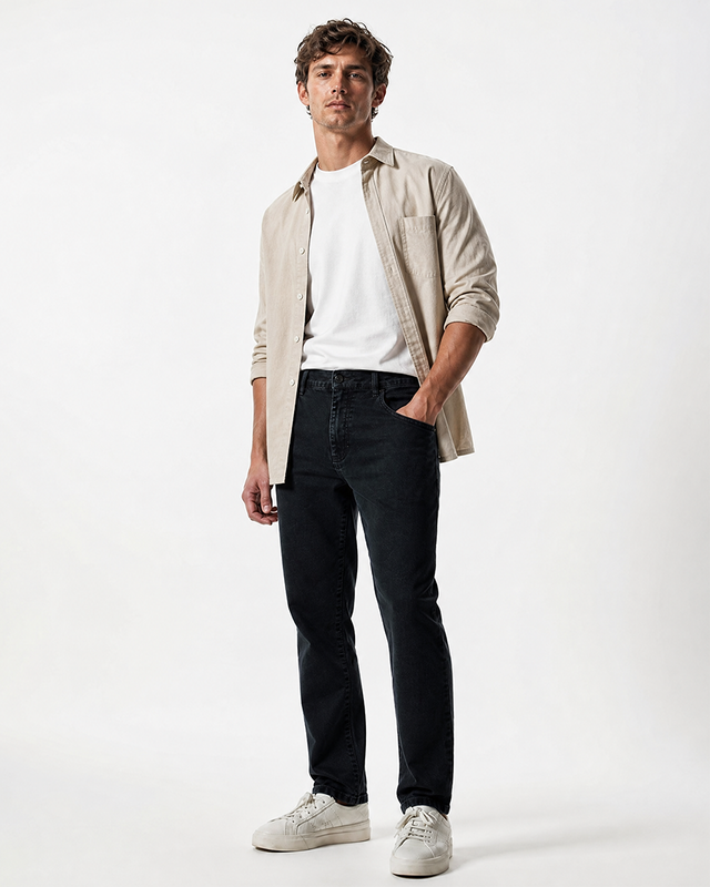 IOS JEANS straight - DARK GREY STONE WASH