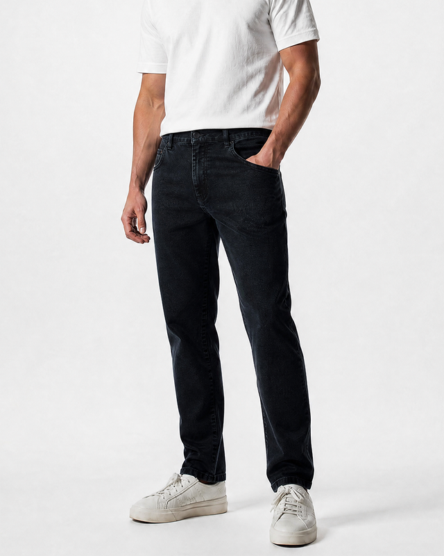 IOS JEANS straight - DARK GREY STONE WASH