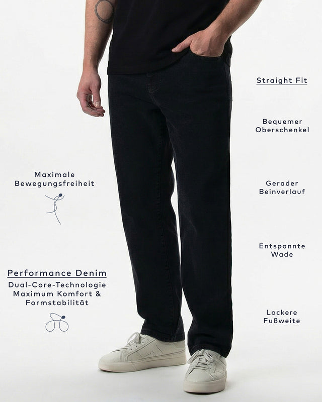 IOS JEANS straight - DARK GREY STONE WASH