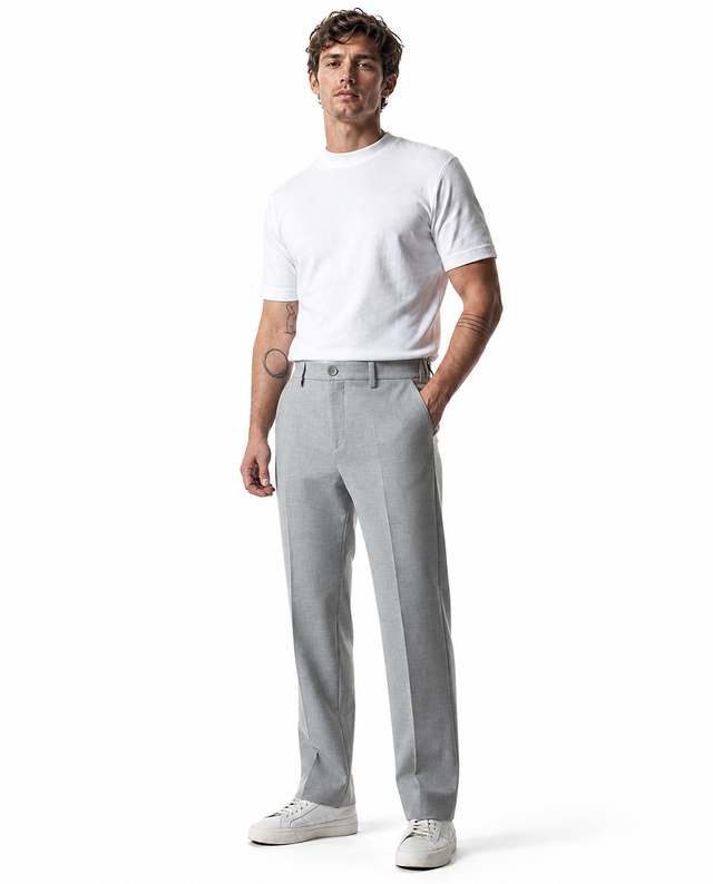 IOS PANTS straight - LIGHT GREY MEL.