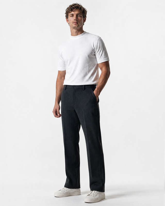 IOS PANTS straight - DARK GREY MEL.