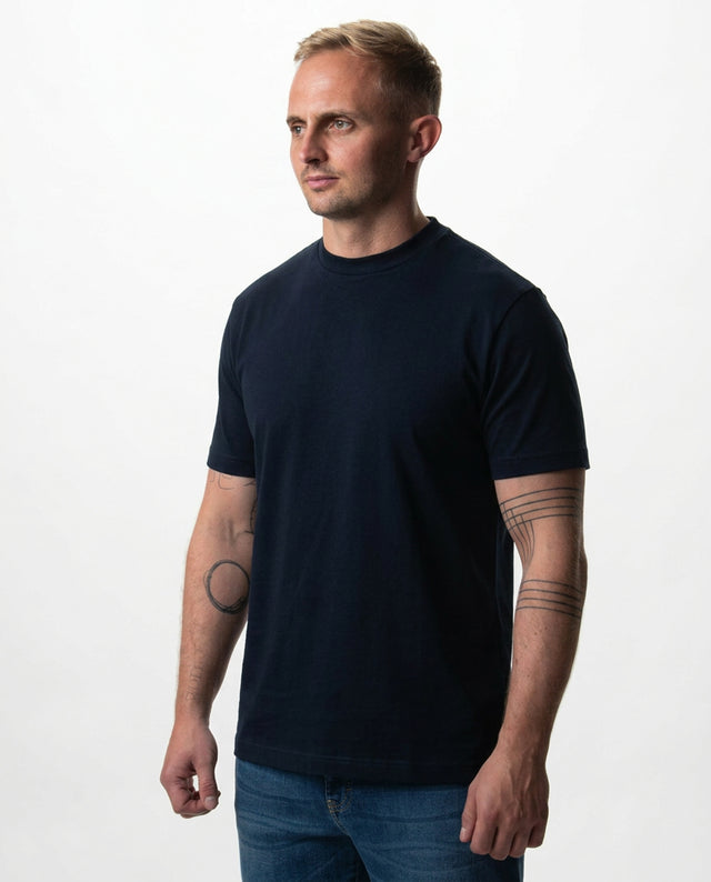 IOS T-SHIRT z wysokim dekoltem - GRANATOWY