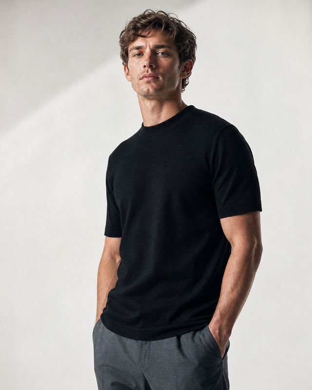 IOS KNITTED T-SHIRT -  BLACK