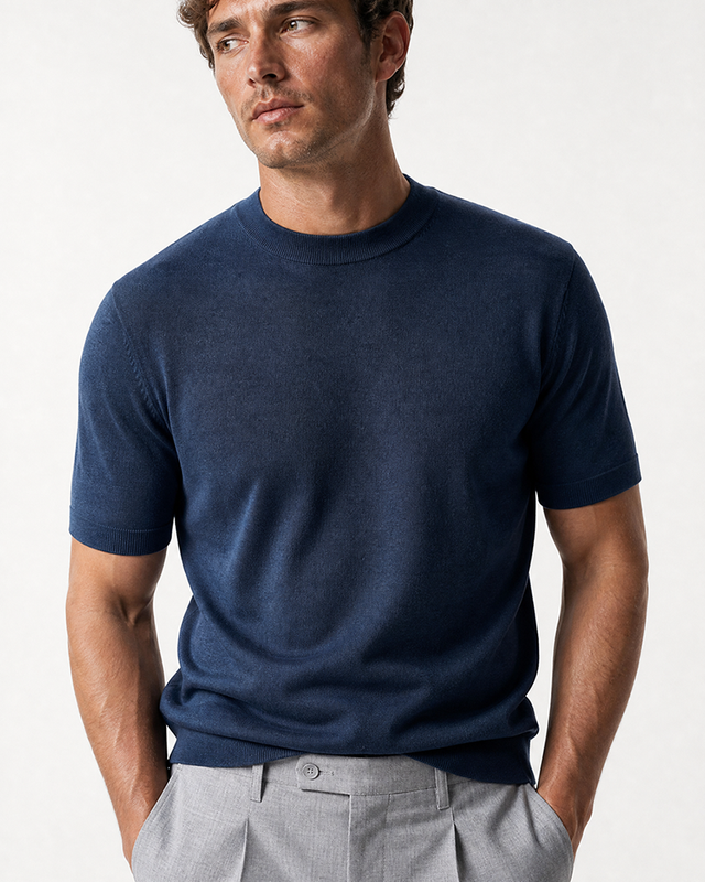 IOS KNITTED T-SHIRT - STEEL BLUE