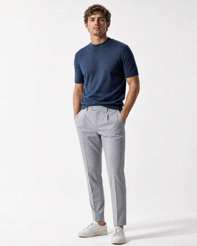 IOS KNITTED T-SHIRT - STEEL BLUE