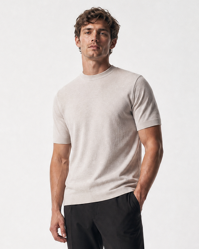 IOS KNITTED T-SHIRT -  BEIGE MEL.