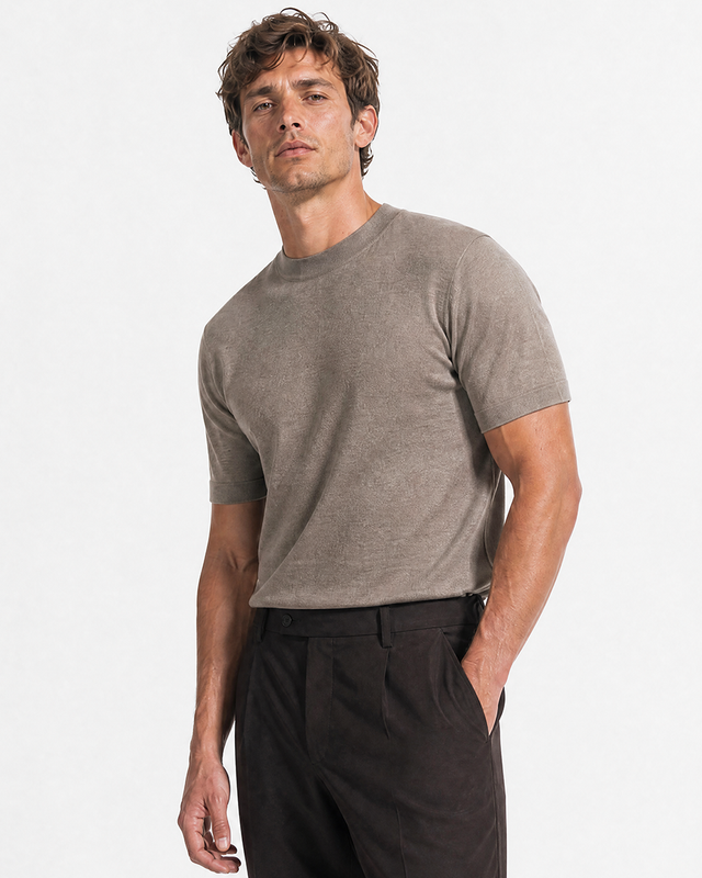 IOS KNITTED T-SHIRT - LIGHT TAUPE