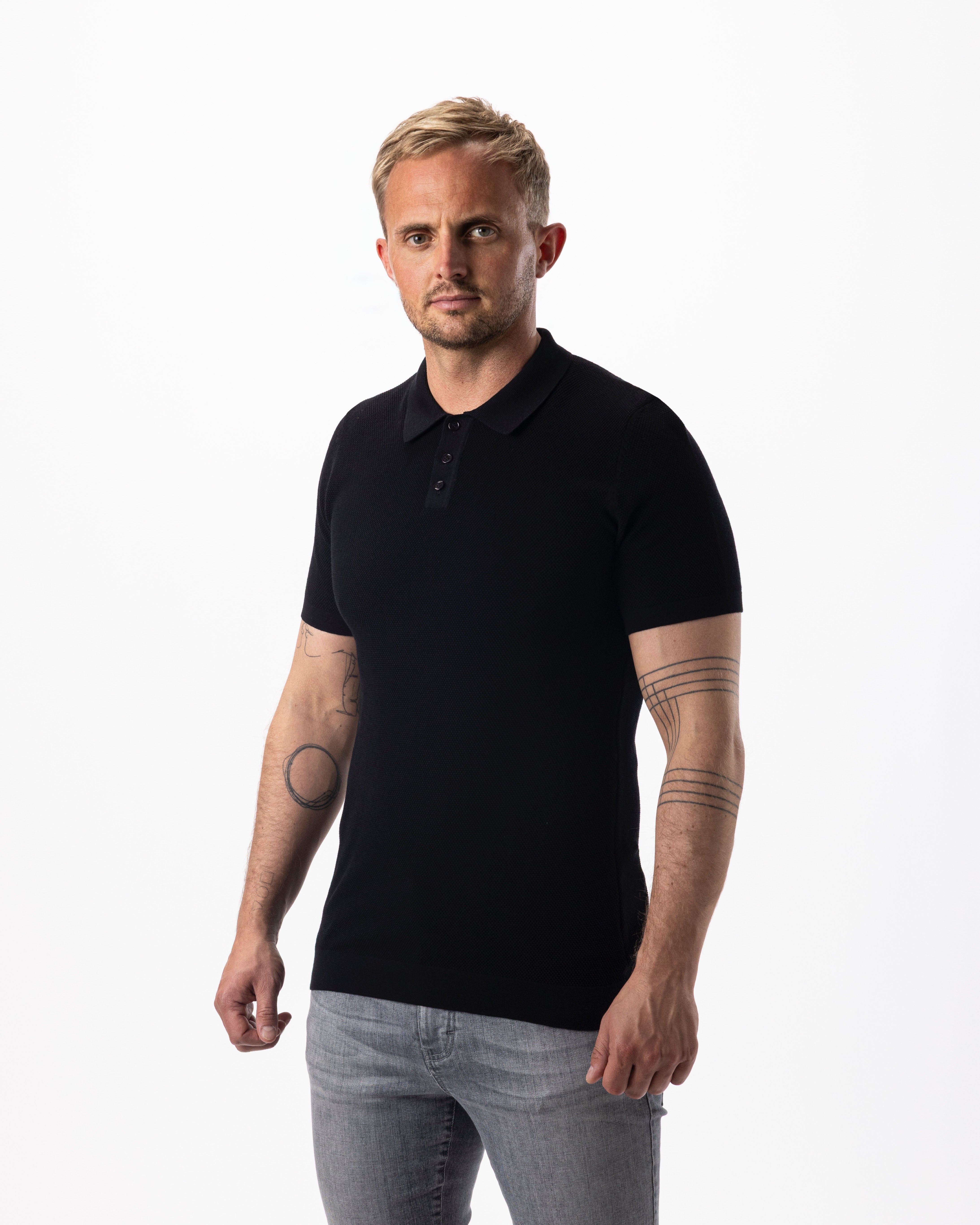 IOS KNITTED POLO - BLACK