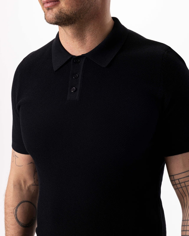 IOS KNITTED POLO - BLACK