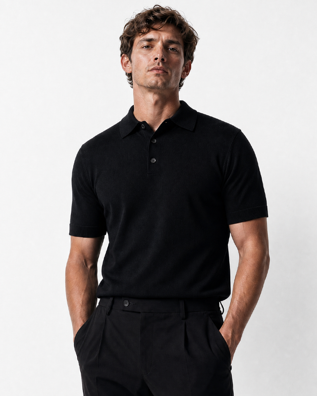 IOS KNITTED POLO -  BLACK