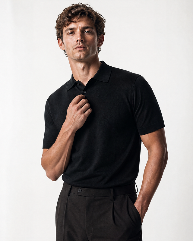 IOS KNITTED POLO -  BLACK