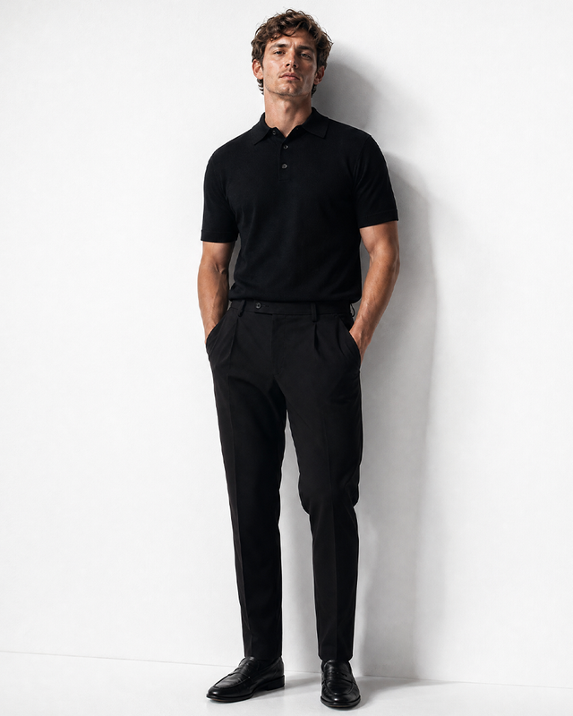 IOS KNITTED POLO -  BLACK