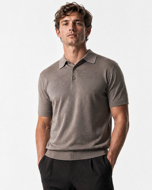 IOS KNITTED POLO -  LIGHT TAUPE MEL.