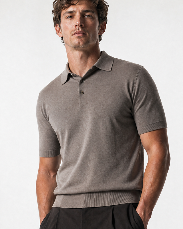 IOS KNITTED POLO -  LIGHT TAUPE MEL.
