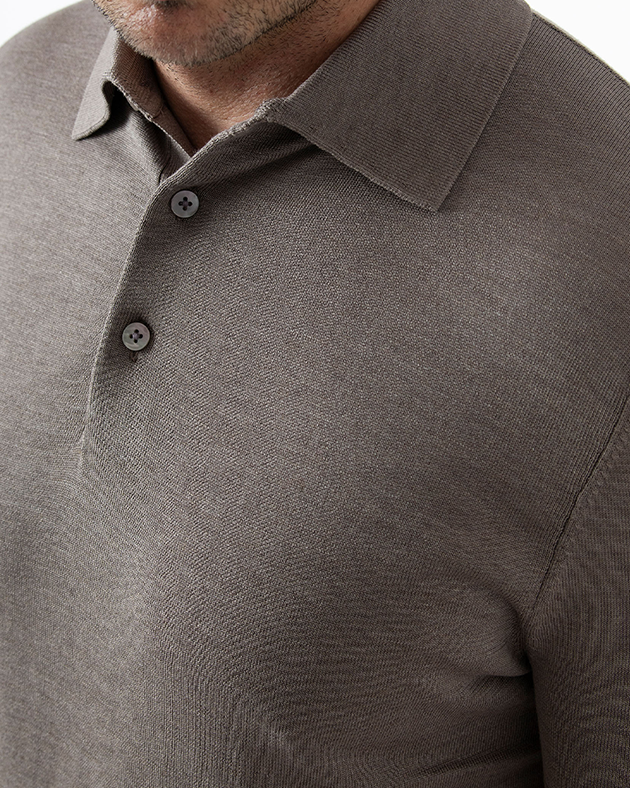 IOS KNITTED POLO -  LIGHT TAUPE MEL.