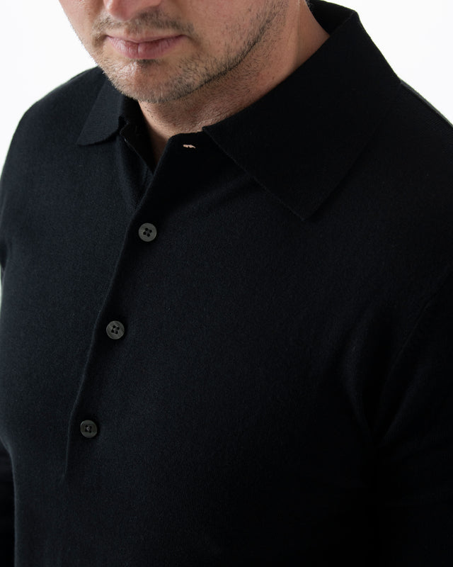 IOS KNITTED POLO longsleeve - BLACK