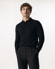 IOS KNITTED POLO longsleeve - BLACK
