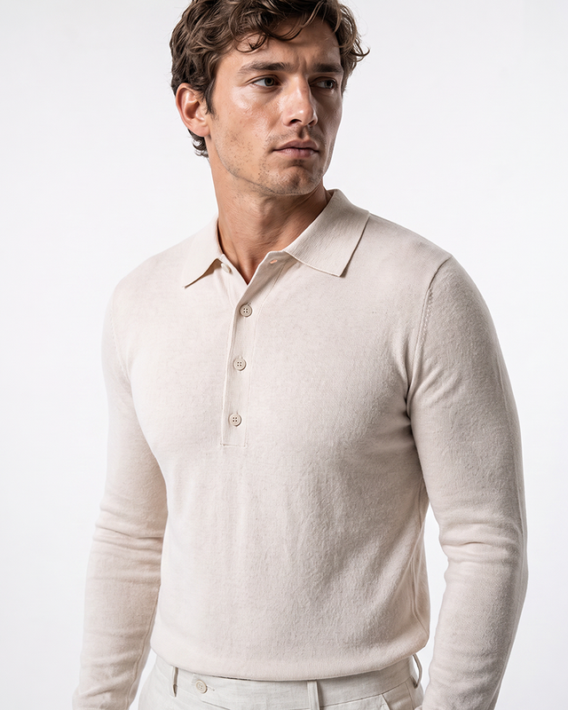 IOS KNITTED POLO longsleeve - BEIGE MEL.