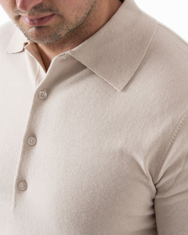 IOS KNITTED POLO longsleeve - BEIGE MEL.