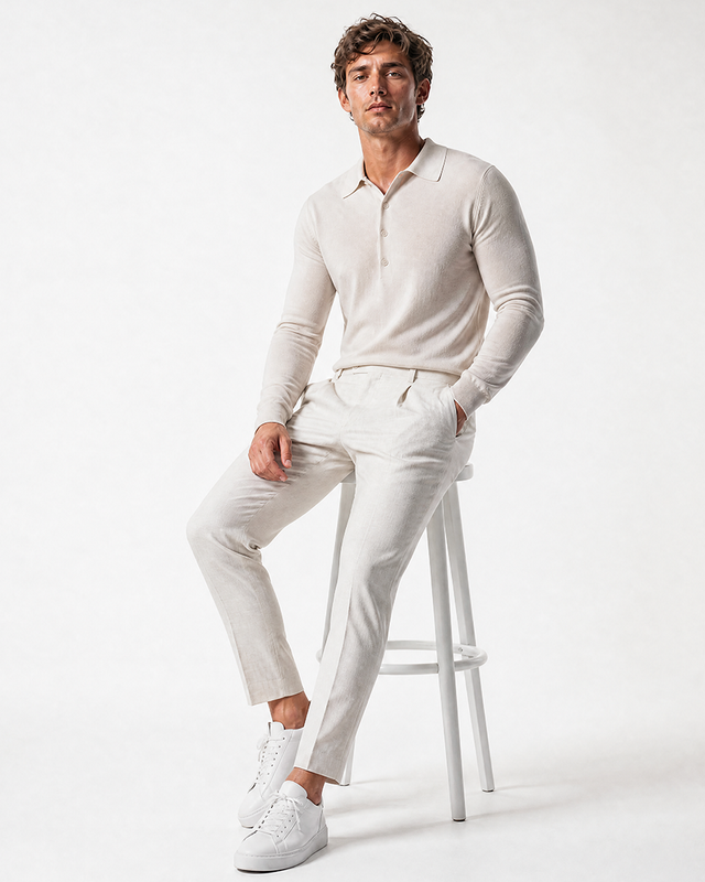 IOS KNITTED POLO longsleeve - BEIGE MEL.