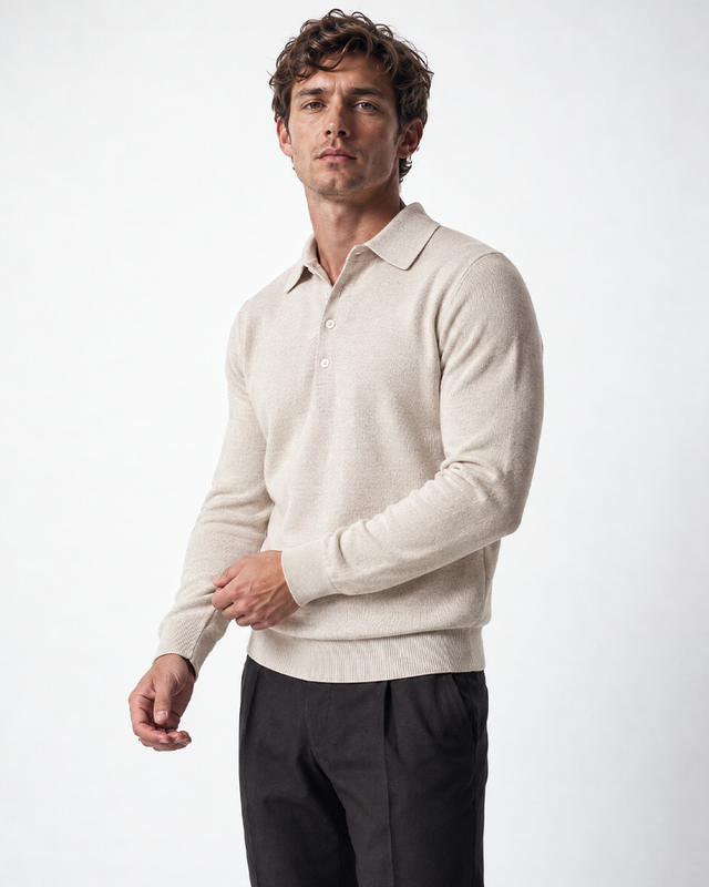 IOS KNITTED POLO longsleeve - BEIGE