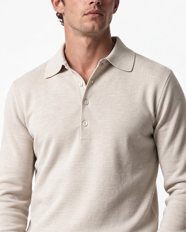 IOS KNITTED POLO longsleeve - BEIGE
