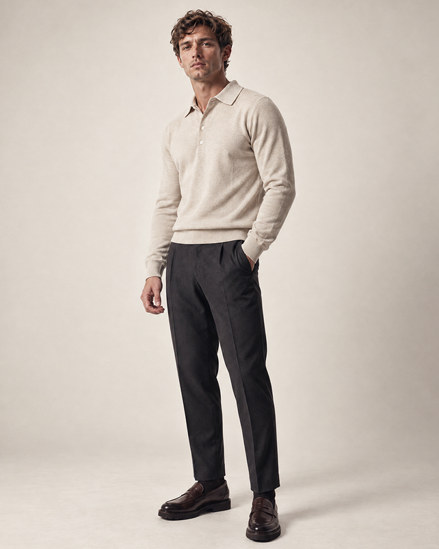 IOS KNITTED POLO longsleeve - BEIGE