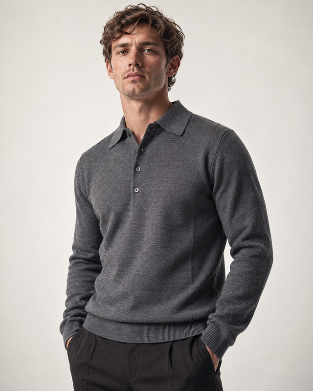 IOS KNITTED POLO longsleeve - DARK GREY