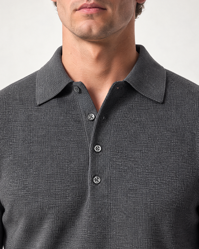 IOS KNITTED POLO longsleeve - DARK GREY