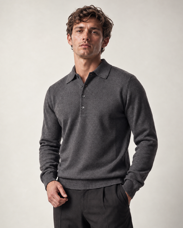 IOS KNITTED POLO longsleeve - DARK GREY