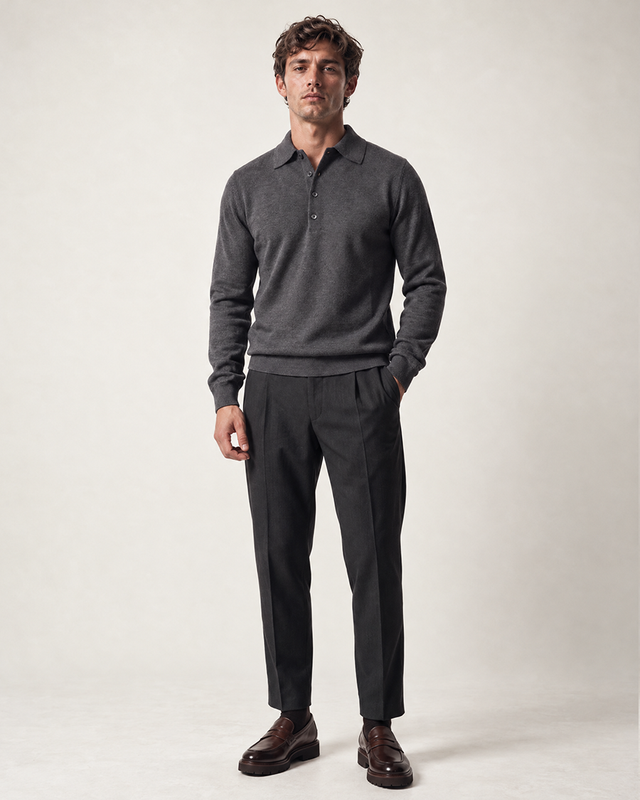 IOS KNITTED POLO longsleeve - DARK GREY