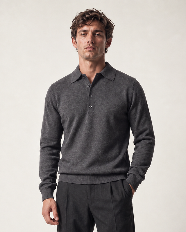 IOS KNITTED POLO longsleeve - DARK GREY