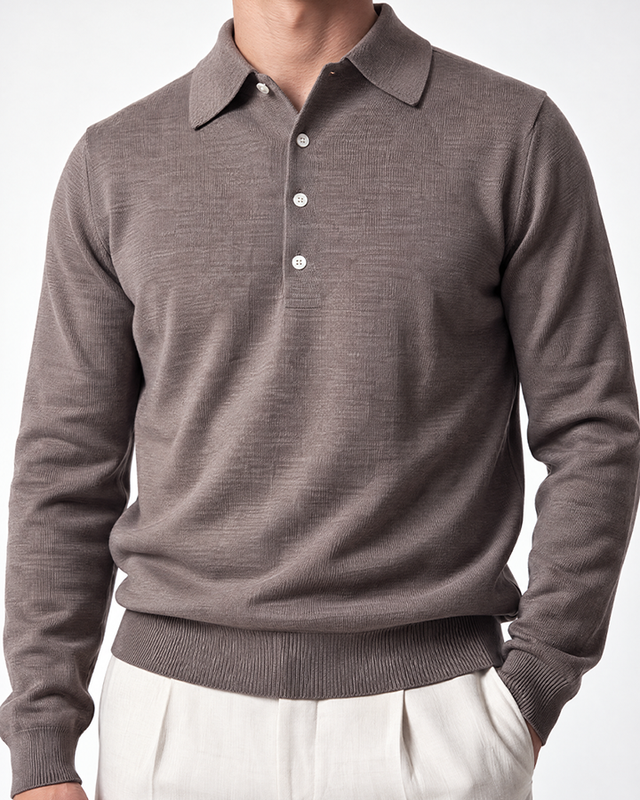 IOS KNITTED POLO longsleeve - TAUPE