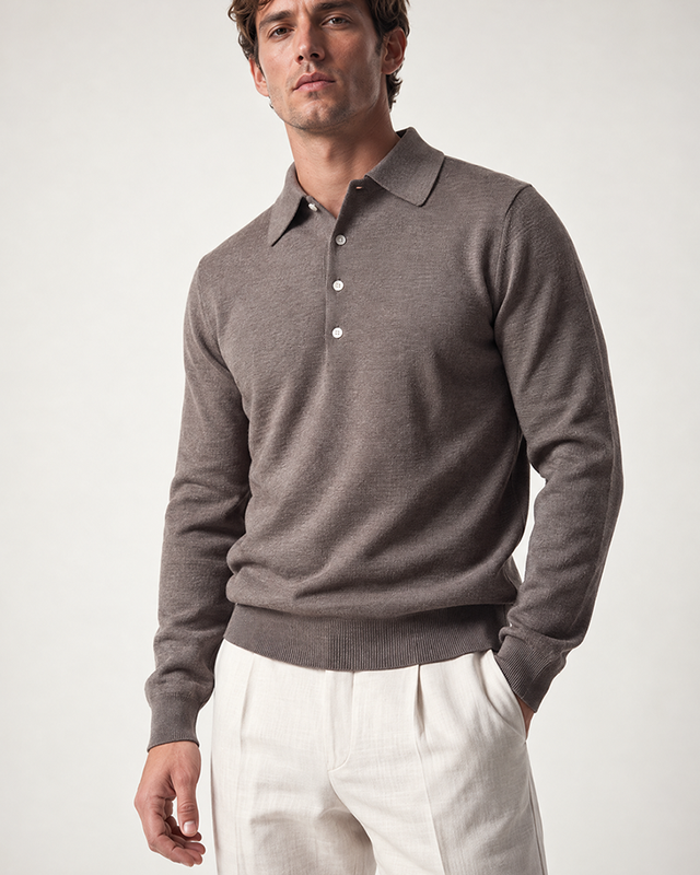 IOS KNITTED POLO longsleeve - TAUPE