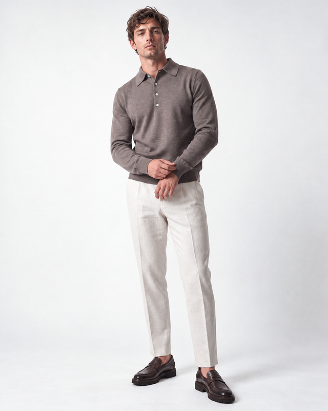 IOS KNITTED POLO longsleeve - TAUPE