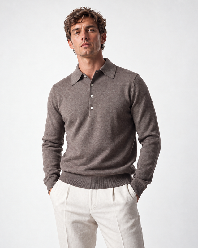 IOS KNITTED POLO longsleeve - TAUPE