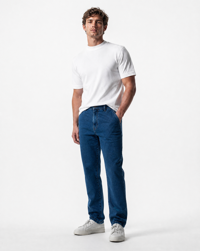 IOS JEANS straight - MID BLUE STONE WASH